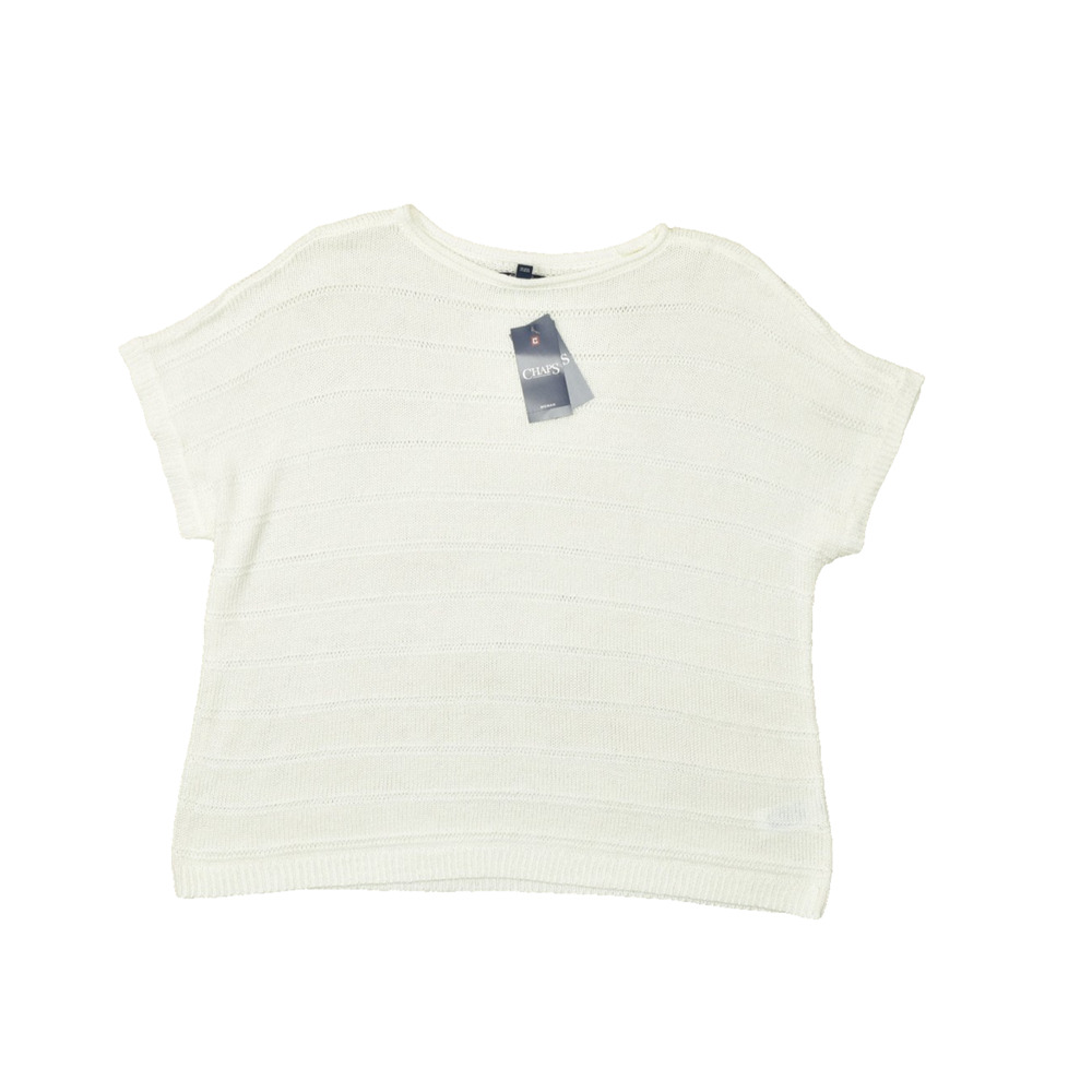 CHAPS Women's White Striped Short Sleeve Sweater Plus Size 2X Acrylic NEW